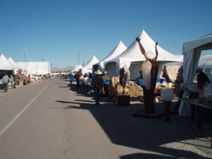 Show tents scattered about at Electric Park.