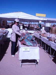 Bonnie checks out some Chrysocolla.