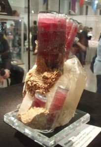 One of the finest Elbaite (tourmaline) specimens ever found, worth millions.  Notice guard. 