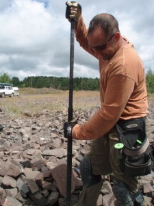 Chris "slams" a rock containing agates.