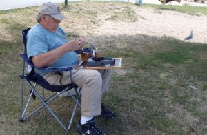 Here I am making this pendant on the beach at Crystal Lake near Benzonia