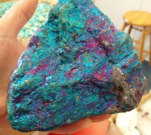 This striking piece of Peacock Ore (Bornite) is most likely from Zacatecas, Mexico.  This particular specimen has amazing colors.  Borite is a copper ore.