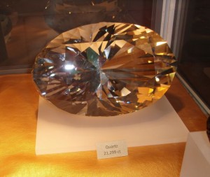 This was a legal picture of a JUMBO Quartz gem in a case at the AGTA Show.
