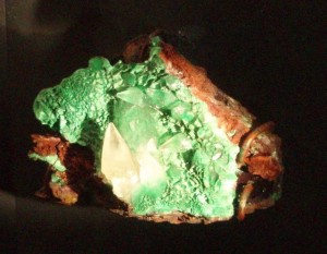 Calcite on Malachite-Bisbee Museum