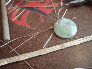 Here is some of that Prehnite on my workbench.  Notice the copper?