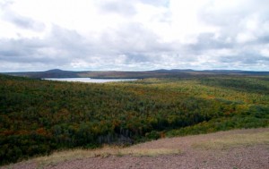 The view from the top of Brockway Mountain indicates it will be a couple weeks before peak colors.