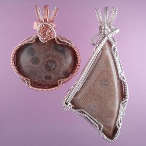 The pendant on the left in a darker Petoskey Stone and the iron tinged the stone almost mahogany.  The stone on the right is lighter and just has a "hint" of pink.