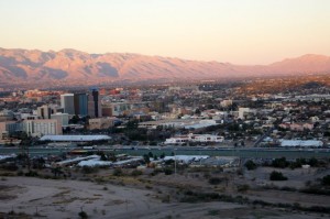 So you get a feel for the layout downtown I took this photo from "A" Mountain. I-10 runs thru the center,  On the closest side of I-10 are the shows in the hotels on the strip.  Across the freeway over on the left side is the GJX Tent, and diectly across from the tent is the Tucson Convention Center.  The annual Gem Shows bring in more money to Tucson than any other activity during the year.