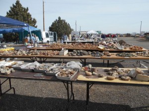 Outside tables were loaded with rocks.