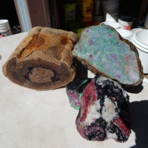 Dinosaur Bone, Ruby in Zoisite, Ruby in Fuchsite, and Kammererite.