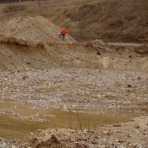 Bonnie hunting on the gravel pile they removed from where I hunted down below.