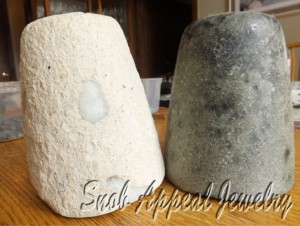 My two Victoria Stone Boules The white one still has its' crust, The right gray one has been pealed.
