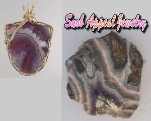 Remember Bonnie dumster diving in a previous blog. Here's one of the pieces of Pink Amethyst Lace Agate and a pendant made from similar material.