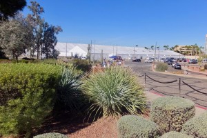 Giant GJX Tent across the street from the beautifully landscaped Tucson Convention Center