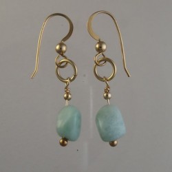 Larimar nugget on gold ring Earring