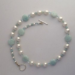 Amazonite Flower with Pearl and Crystal Necklace