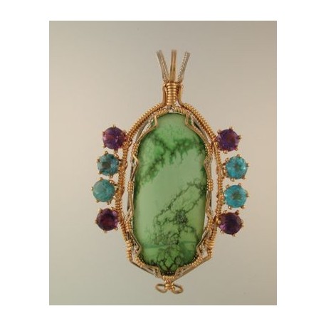 Dazzling Variscite with Gems Pendant