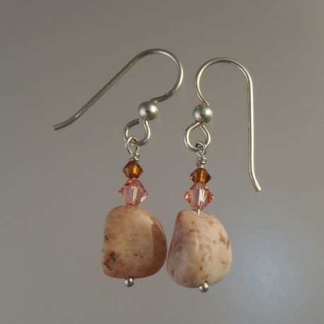 Pink Prehnite Earrings with Swarovski Crystals