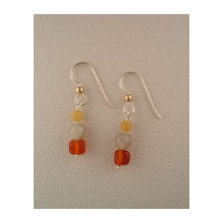 Carnelian, Agate, Golden Jade Earring