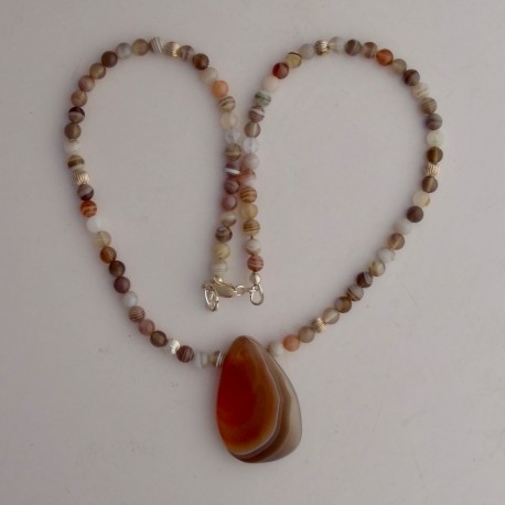 Dainty Botswana Agate Necklace with Pendant