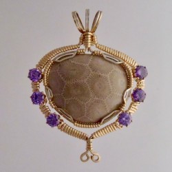 Petoskey Stone Pendant and Earring Set with Zambian Amethyst