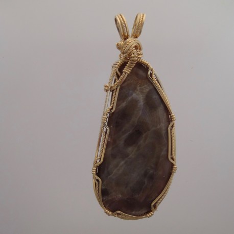 Burgundy Wine Pink Petoskey Stone Pendant