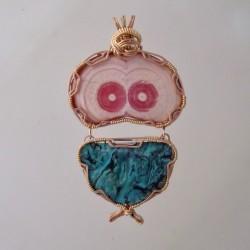 Saw-Witless Owl Rhodochrosite with Kingman Turquoise Pendant