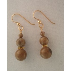 Petoskey Three Bead Earrings on Goldfill Earwires