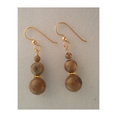 Petoskey Three Bead Earrings on Goldfill Earwires