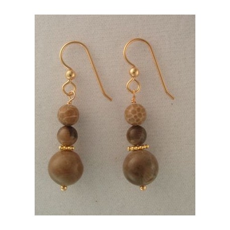 Petoskey Three Bead Goldfill Earrings