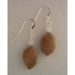 Petoskey Stone Oval Earwires with white agate