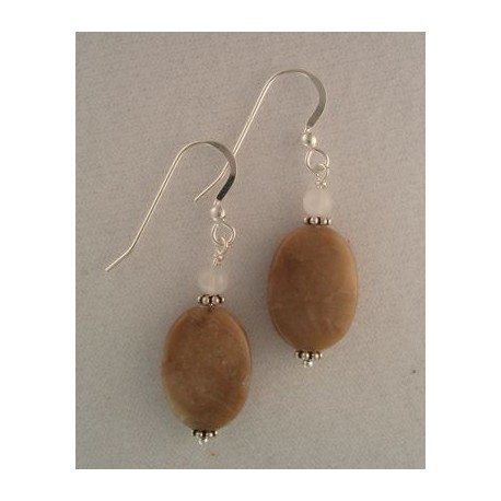 Petoskey Stone Oval Earwires with white agate