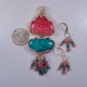 Alluring Flower Gardens Rhodochrosite and Turquoise Pendant and Earring Suite