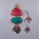 Alluring Flower Gardens Rhodochrosite and Turquoise Pendant and Earring Suite