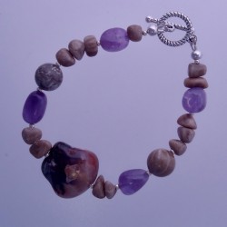 Lake Superior Agate with Amethyst and Petoskey Stone Bracelet