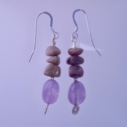 Petoskey stone and Amethyst Nugget Earrings