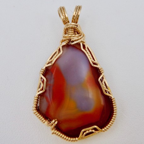 Candy Corn Yellow Cat Petrified Wood Pendant