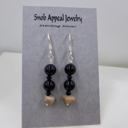 Petoskey Stone and Black Stone Bead Earrings