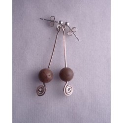 Long Petoskey Stone  and Wire Spiral Earrings