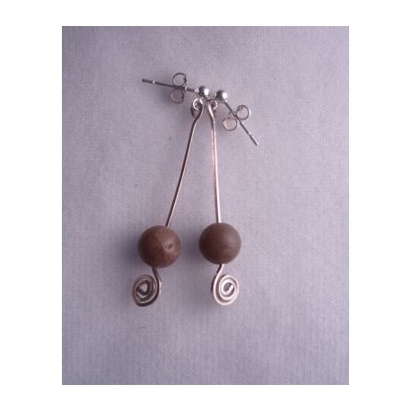 Long Petoskey Stone  and Wire Spiral Earrings