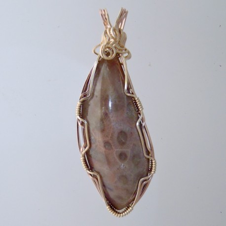 Holiday Pink Petoskey Stone Pendant