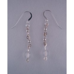 Crystal Quartz with Silver Beads and Chain Dangle Earrings