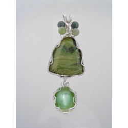 Profusely Green Petrified Wood Cat's Eye Jade Pendant