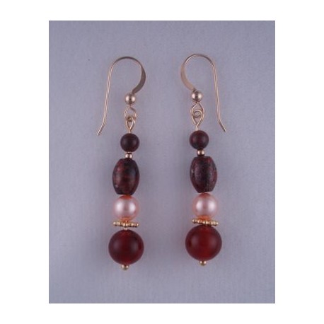 Red Agate/Pearl Earrings