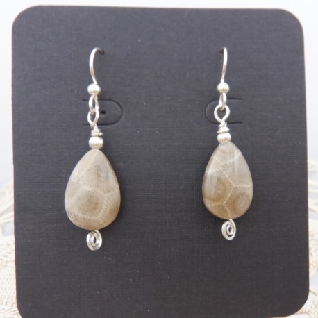 Teardrop Petoskey Stone Earrings in Silver