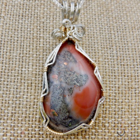 Red Datolite with Copper Spot Pendant