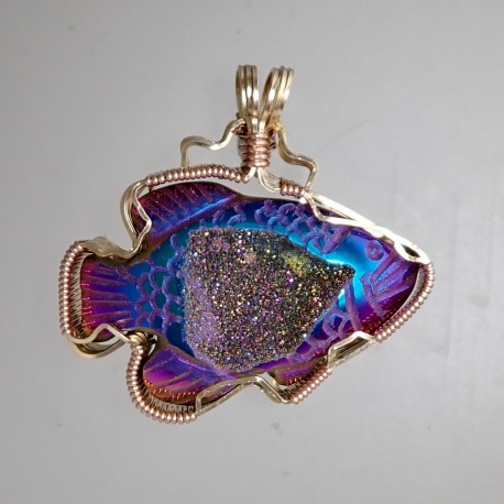 sparkling Purple Druzy fish pendant
