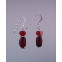 Red Agate Barrel Earrings