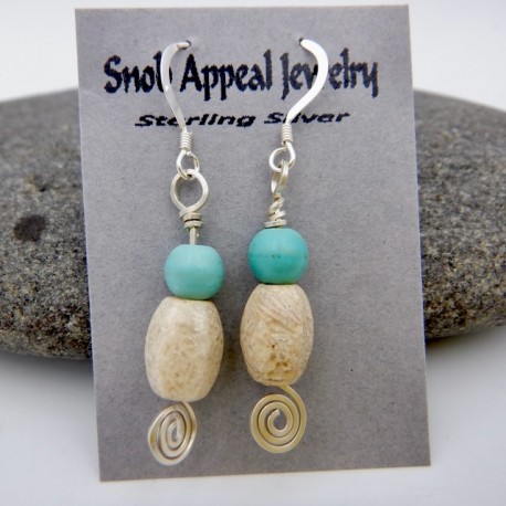 Indonesian Coral and Turquoise Earrings
