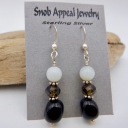Black agate with smoky quartz and white agate earrings